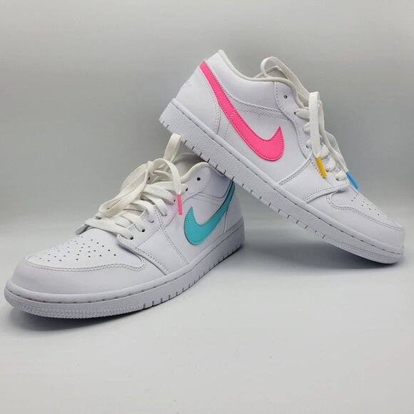 Nike Air Jordan 1 Retro Low Men Size 10 CW7033-100 Swoosh Shoes Whit Multicolor - Picture 1 of 14